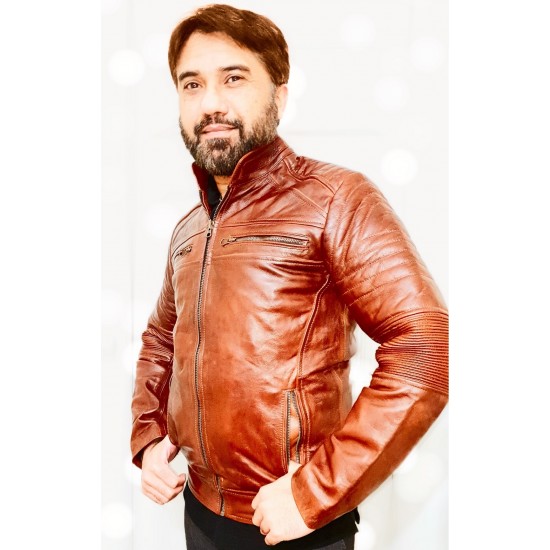 Made-to-measure|Men's Black/Brown Real Leather Handmade Jacket Zest-MHJ-001