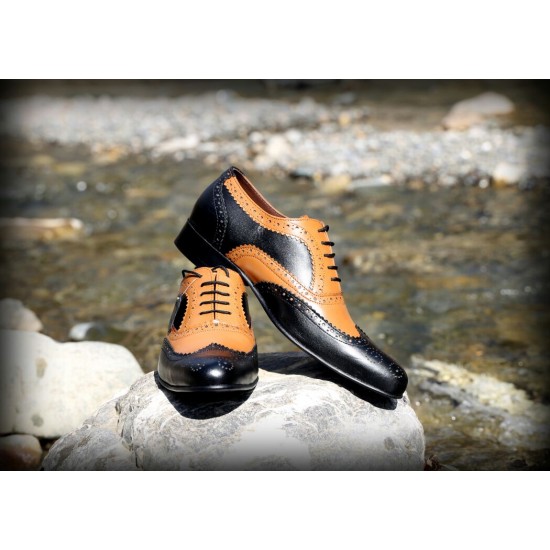 Tan and Black Lace Up Italian Real Leather Brogues ZEST-MHS-001