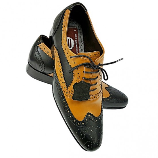 Tan and Black Lace Up Italian Real Leather Brogues ZEST-MHS-001