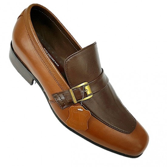 Dark Tan and Brown Slip On Italian Design Smart Dress Shoes ZEST-MHS-016