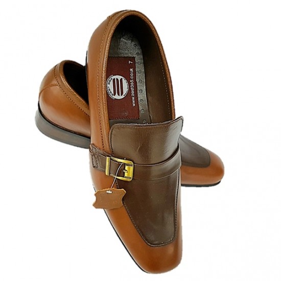 Dark Tan and Brown Slip On Italian Design Smart Dress Shoes ZEST-MHS-016